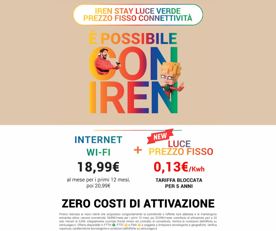 IREN Internet Wi-Fi Luce Prezzo Fisso: connessione e risparmio in un’unica offerta